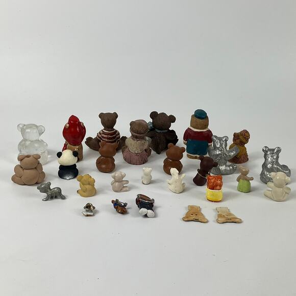 Miniature Teddy Bear Figurine Lot Bundle Glass Clay Porcelain Handmade Signed - Picture 8 of 10